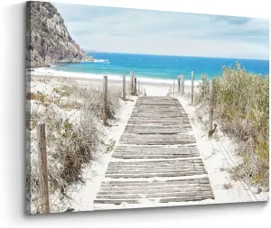 Bathroom Wall Art Beach Picture: Modern Ocean View Sea Canvas Artwork Decor Contemporary Coastal Scene Wave Seascape Painting Horizontal Scenic Nature Landscape Seaside Boardwalk Prints for Living