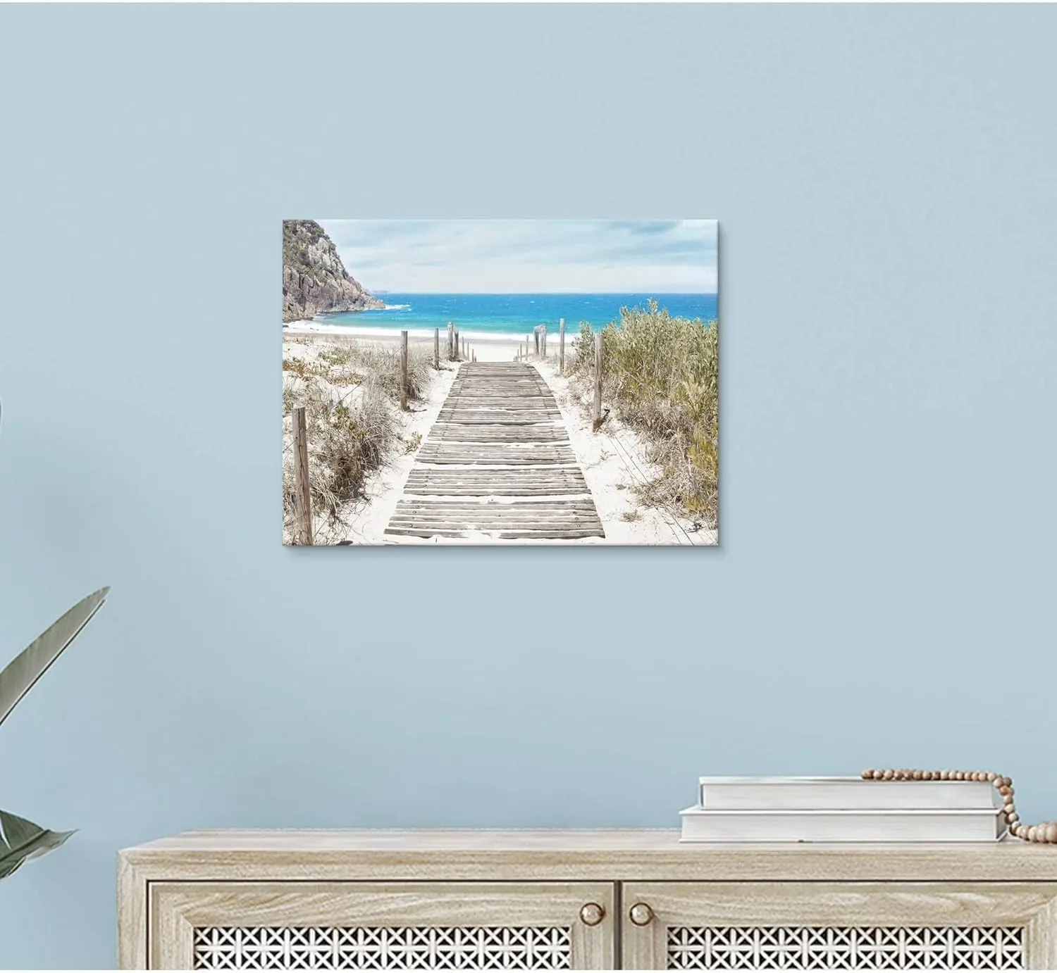Bathroom Wall Art Beach Picture: Modern Ocean View Sea Canvas Artwork Decor Contemporary Coastal Scene Wave Seascape Painting Horizontal Scenic Nature Landscape Seaside Boardwalk Prints for Living