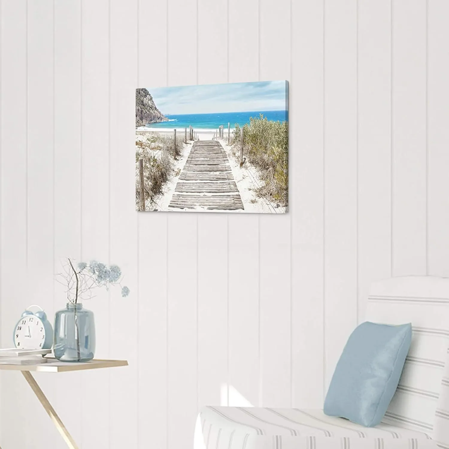 Beach Wall Art Canvas Artwork: Coastal Ocean Scene Picture Decor Modern Panoramic Seascape Wave Seaside Prints Contemporary Nature Landscape Boardwalk Scenic Painting for Living Room Bedroom Office