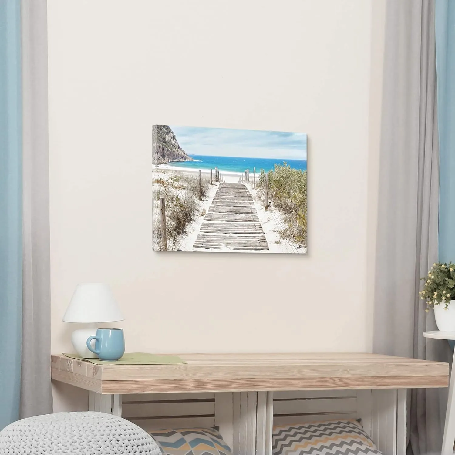 Beach Wall Art Canvas Artwork: Coastal Ocean Scene Picture Decor Modern Panoramic Seascape Wave Seaside Prints Contemporary Nature Landscape Boardwalk Scenic Painting for Living Room Bedroom Office