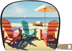 Beach Chairs and Scenery print Wallet Credit Cards Holder Business Card Case for Men Women Compact Size for Adults