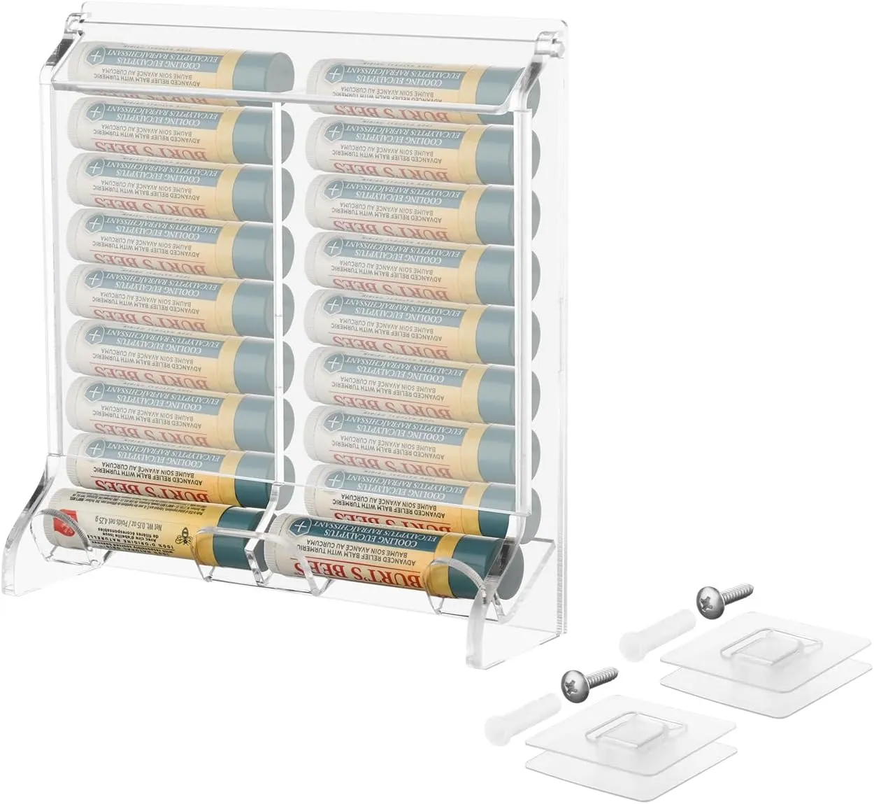 Beautyflier Clear Acrylic Lip Balm Dispenser, Organizer Holder for Lip Balm, Stackable Containers Freestanding Counter Display Stand for Lipsticks, Glosses, Lip Balm (Holder Only)
