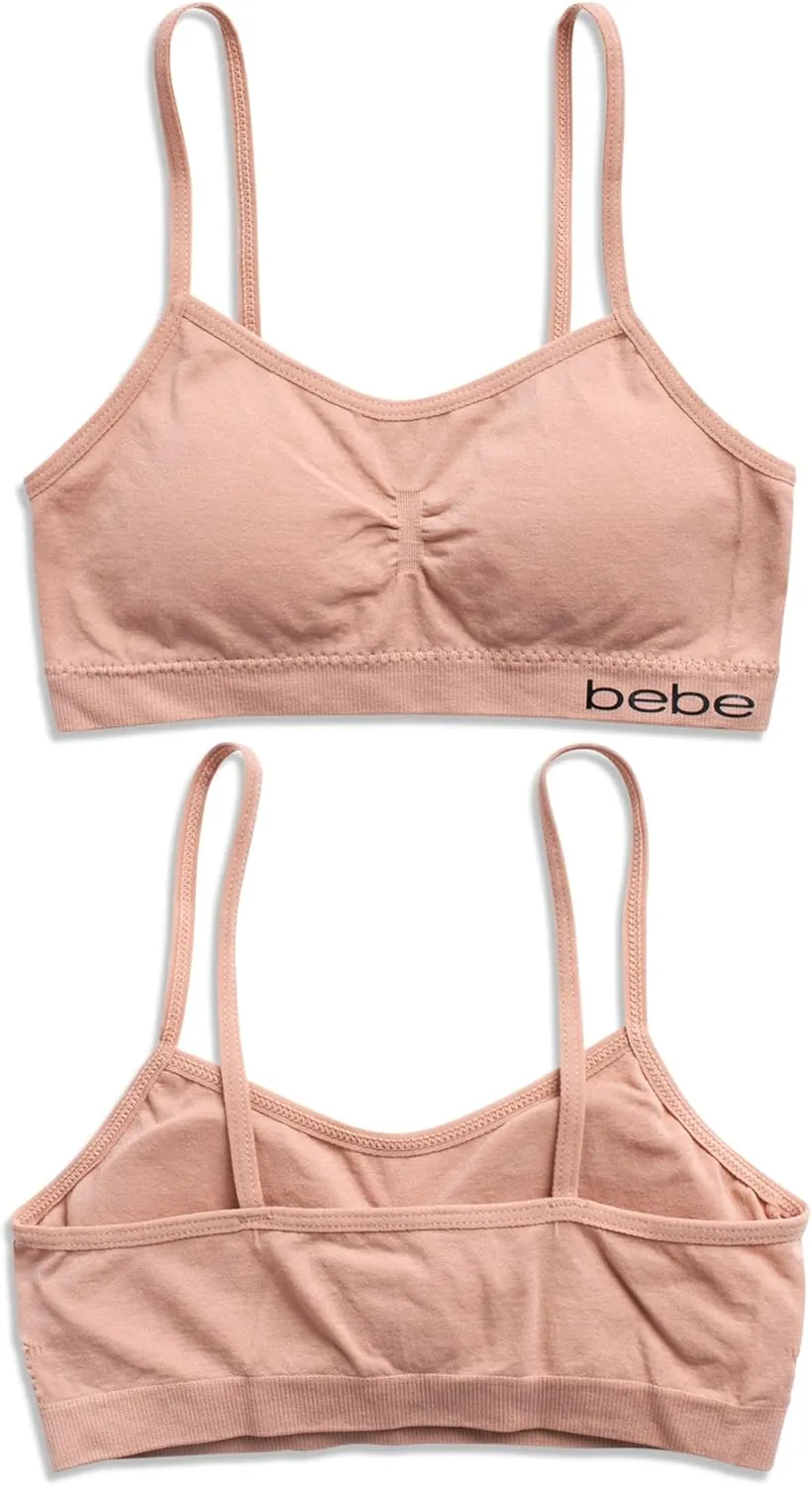 bebe Girls' Training Bra - 6 Pack Seamless Cami Bralette, Removable Pads (S-L)