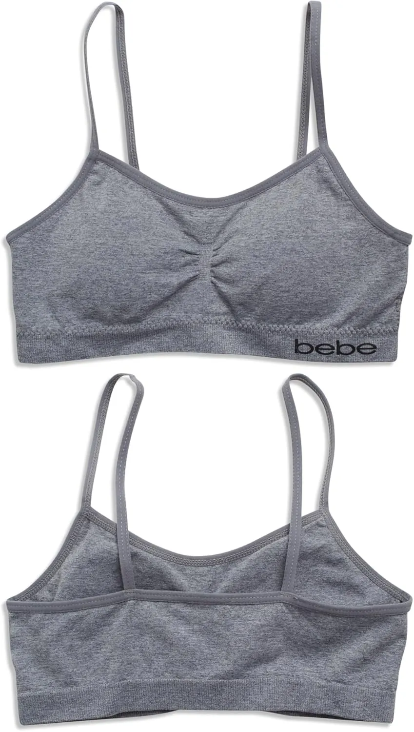 bebe Girls' Training Bra - 6 Pack Seamless Cami Bralette, Removable Pads (S-L)