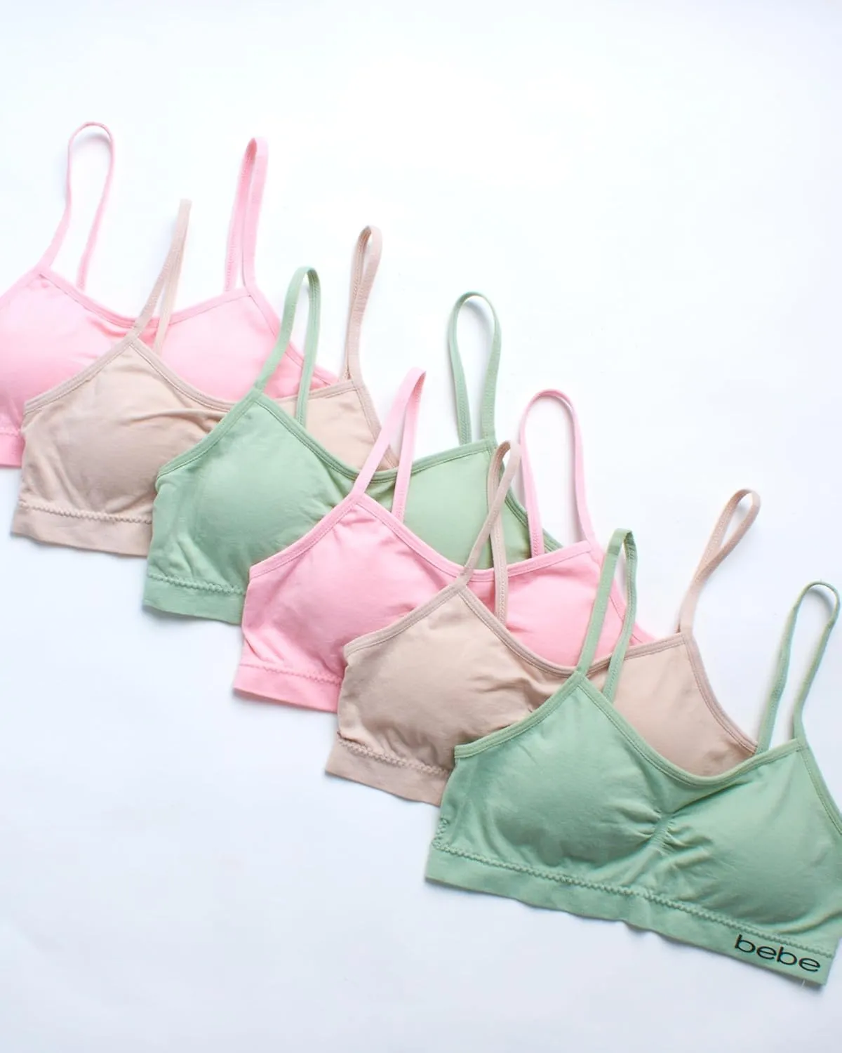 bebe Girls' Training Bra - 6 Pack Seamless Cami Bralette, Removable Pads (S-L)