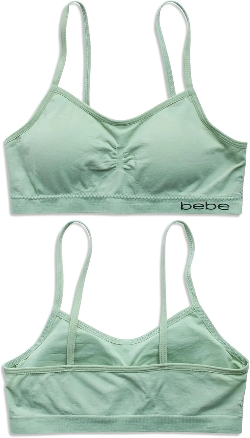 bebe Girls' Training Bra - 6 Pack Seamless Cami Bralette, Removable Pads (S-L)