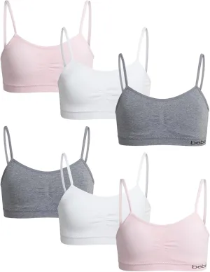 bebe Girls' Training Bra - 6 Pack Seamless Cami Bralette, Removable Pads (S-L)
