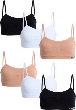 bebe Girls' Training Bra - 6 Pack Seamless Cami Bralette, Removable Pads (S-L)