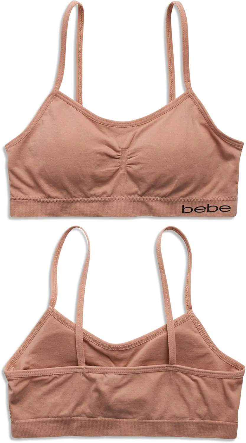 bebe Girls' Training Bra - 6 Pack Seamless Cami Bralette, Removable Pads (S-L)