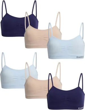 bebe Girls' Training Bra - 6 Pack Seamless Cami Bralette, Removable Pads (S-L)