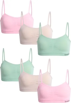 bebe Girls' Training Bra - 6 Pack Seamless Cami Bralette, Removable Pads (S-L)