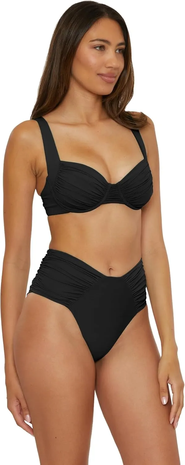 BECCA Women's Color Code Shirred Underwire Bikini Top, Adjustable, Tie Back, Swimwear Separates