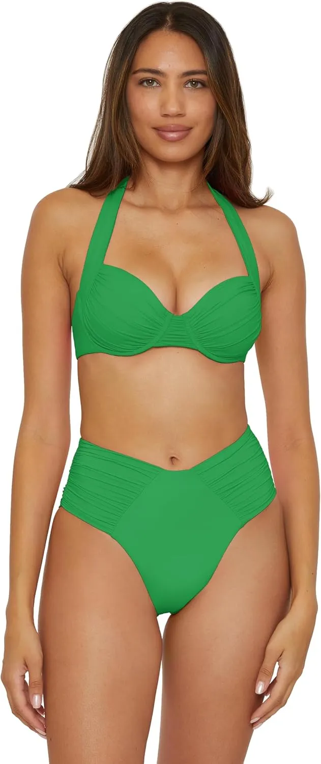 BECCA Women's Color Code Shirred Underwire Bikini Top, Adjustable, Tie Back, Swimwear Separates
