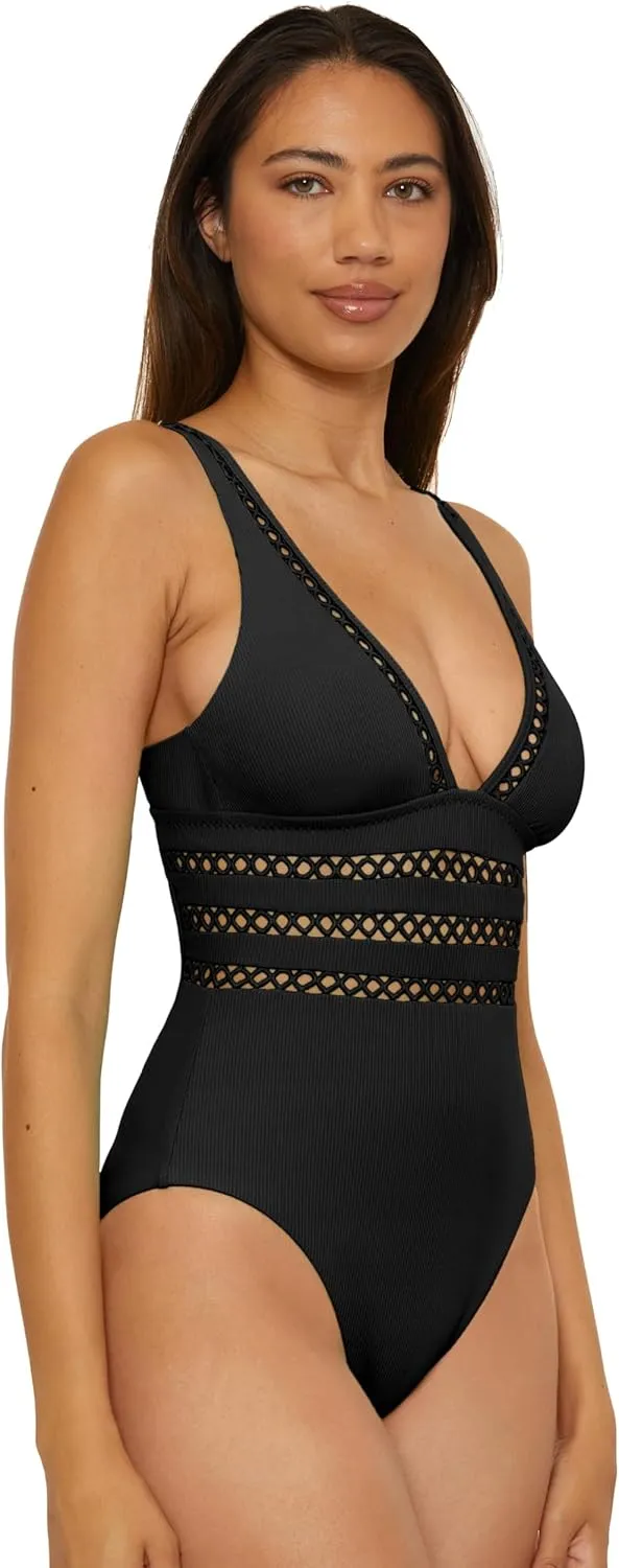 BECCA Women's Modern Edge One Piece Swimsuit, Adjustable, Bathing Suits