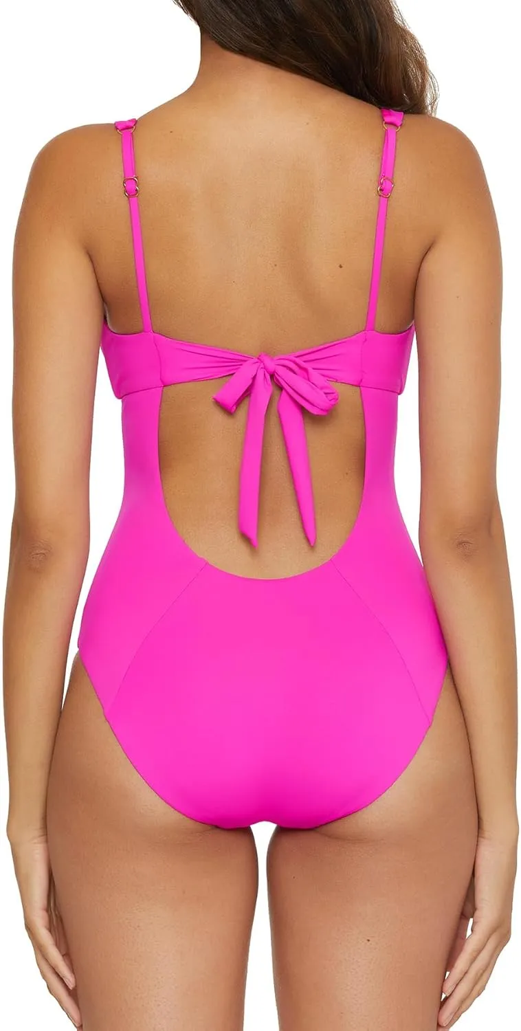 BECCA Women's Standard Color Code V-Wire One Piece Swimsuit, Plunge Neck, Bathing Suits