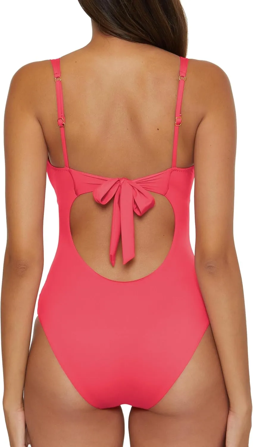 BECCA Women's Standard Color Code V-Wire Shirred One Piece Swimsuit, Plunge Neck, Bathing Suits
