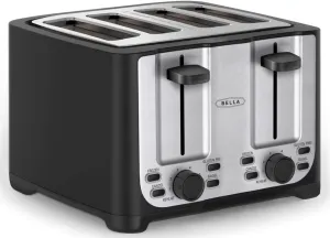 BELLA 4 Slice Toaster with Auto Shut Off - Extra Wide Slots & Removable Crumb Tray and Cancel, Defrost & Reheat Function - Toast Bread & Bagel, Black