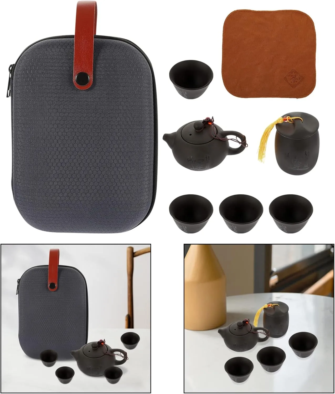 BESPORTBLE 1 Set Tea Set Travel Toiletry Travel Items teaware Carrier Bag Tea House teaware Chinese Style Kungfu Teapot Japanese Ceramic Tea Mug Ceramic teapot Porcelain mini Purple Clay