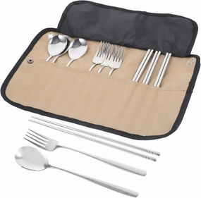 BESPORTBLE Portable Picnic Cutlery Set Camping Silverware Mess Kit Utensils Pouch