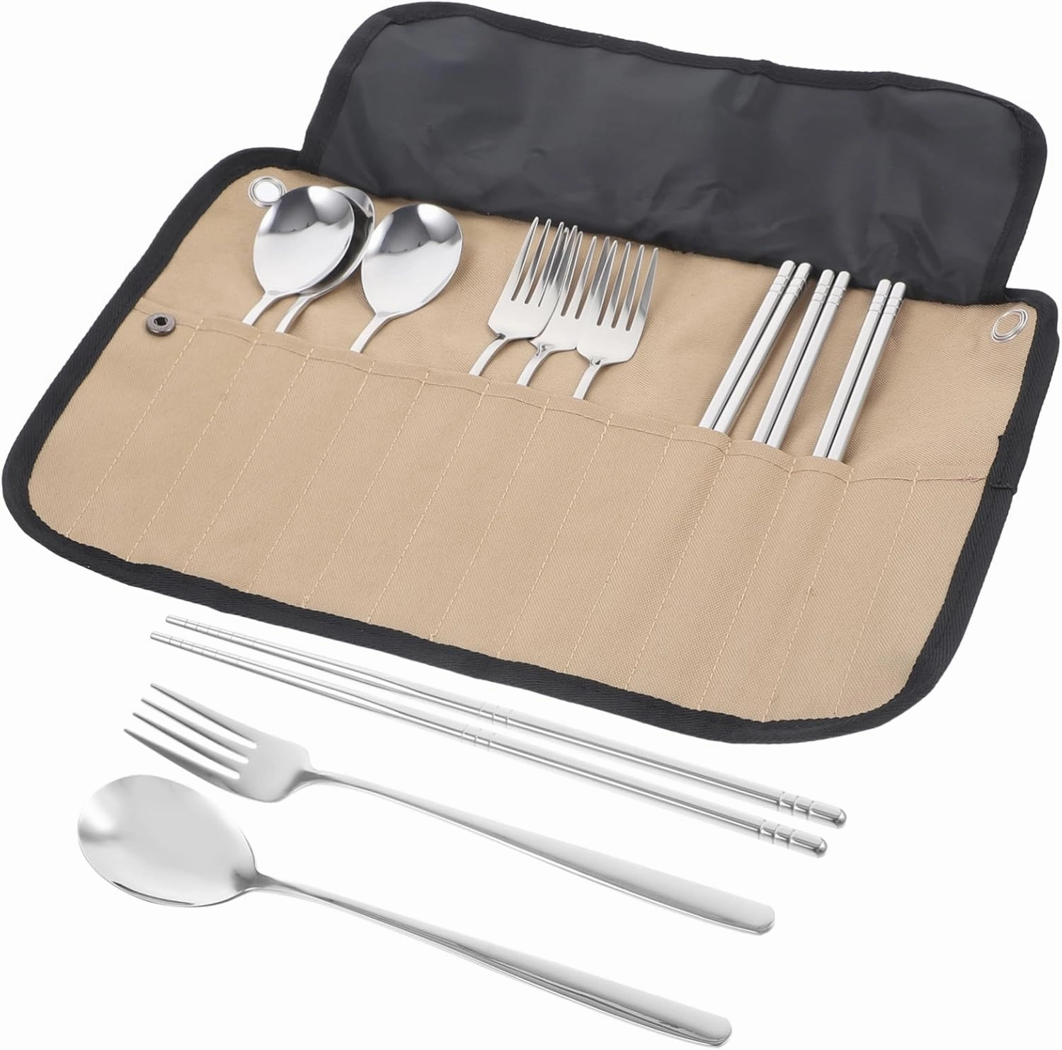 BESPORTBLE Portable Picnic Cutlery Set Camping Silverware Mess Kit Utensils Pouch