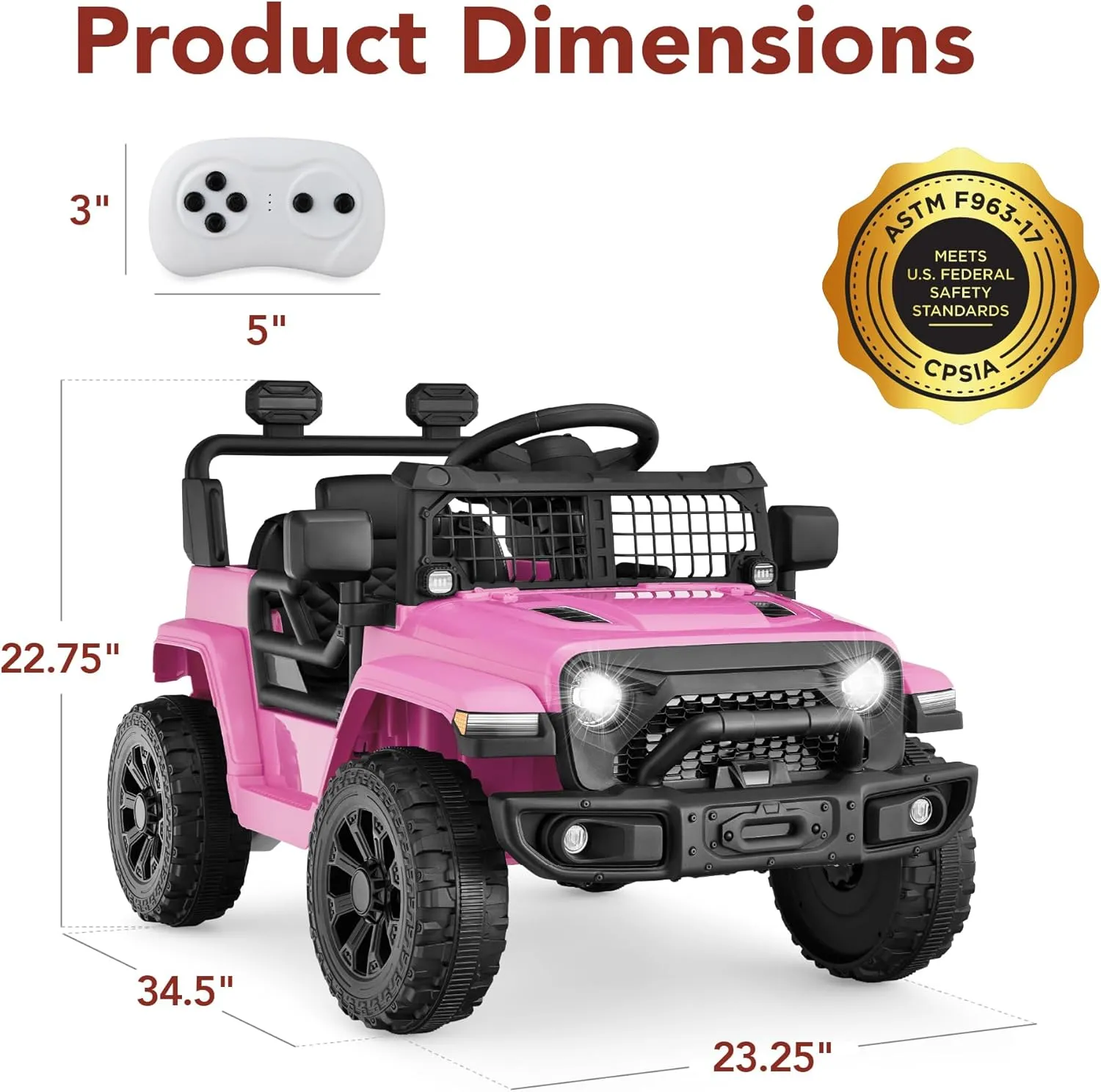 Best Choice Products 6V Kids Ride On Toy, Mini Truck, Electric Play Car w/Parent Remote Control, 4-Wheel Suspension, LED Lights, 2 Speeds, Functional Horn, 3.1MPH Max Speed - Pink
