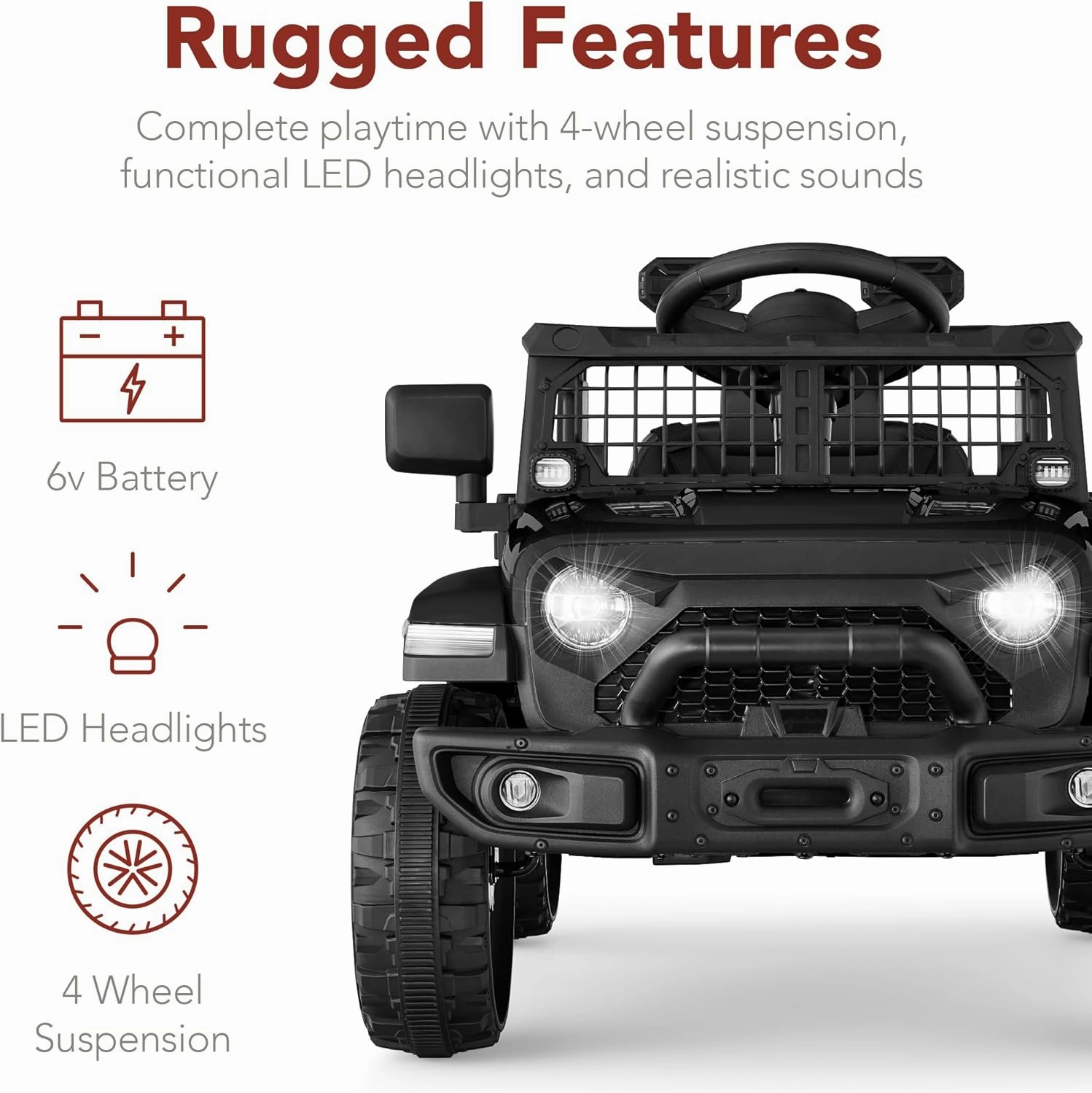 Best Choice Products 6V Kids Ride On Toy, Mini Truck, Electric Play Car w/Parent Remote Control, 4-Wheel Suspension, LED Lights, 2 Speeds, Functional Horn, 3.1MPH Max Speed - Black