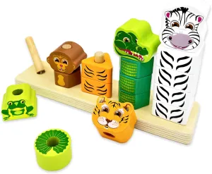 Big Discoveries Wild Stacker - Animal Block Stacking Puzzle for Ages 2 and Up | Durable Wooden Geometry Shape Toy with Flexible Safety Pegs and Pegboard - Fun Montessori Stack Toy for Toddlers