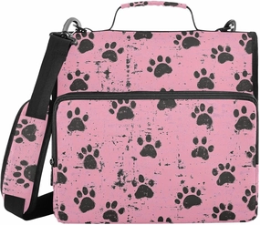 Black Paw Prints Doodle Zipper Binder with Shoulder Strap Trapper Keeper 3 Ring Binder Organizer Large Capacity Multiple Compartments for School Office