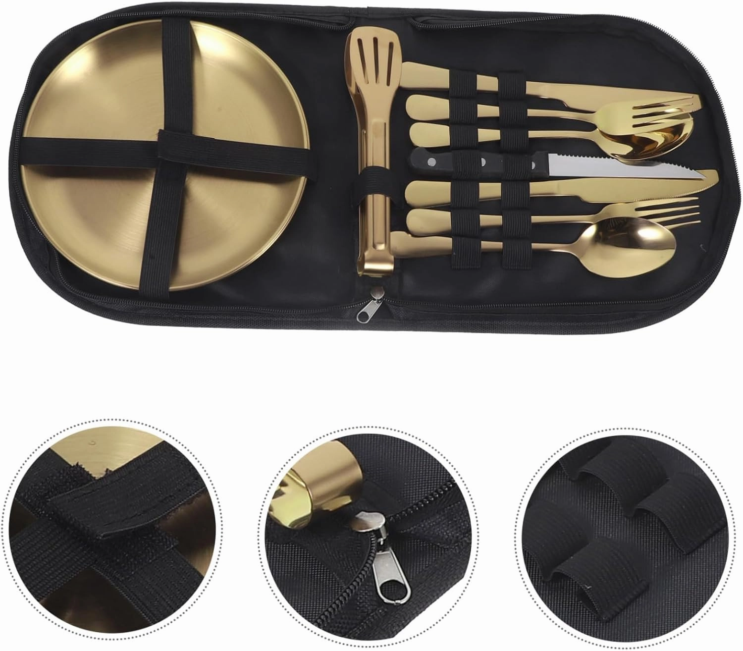 Black Silverware Set Camping Dinnerware 5-piece Stainless Steel Utensils