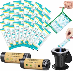 BLIKA Camping Toilet Bags Eco Absorbent Gel Set, Portable Toilet Bags with Gel, 8 Gallon, 30 Liter, Heavy Duty 1 Mil, Toilet Replacement Bags with Toilet Powder for Camping Outdoor Hiking