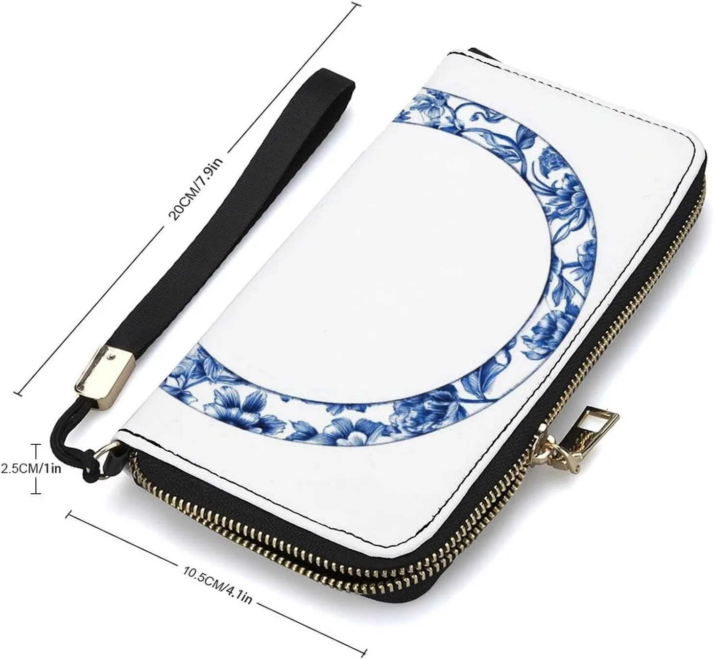 Blue Chinoiserie Florals Ring PU Leather Clutch Long Bifold Wallet, Coin Purse Credit Pass Case, Durable Card-Holder Money Storage for Women Men