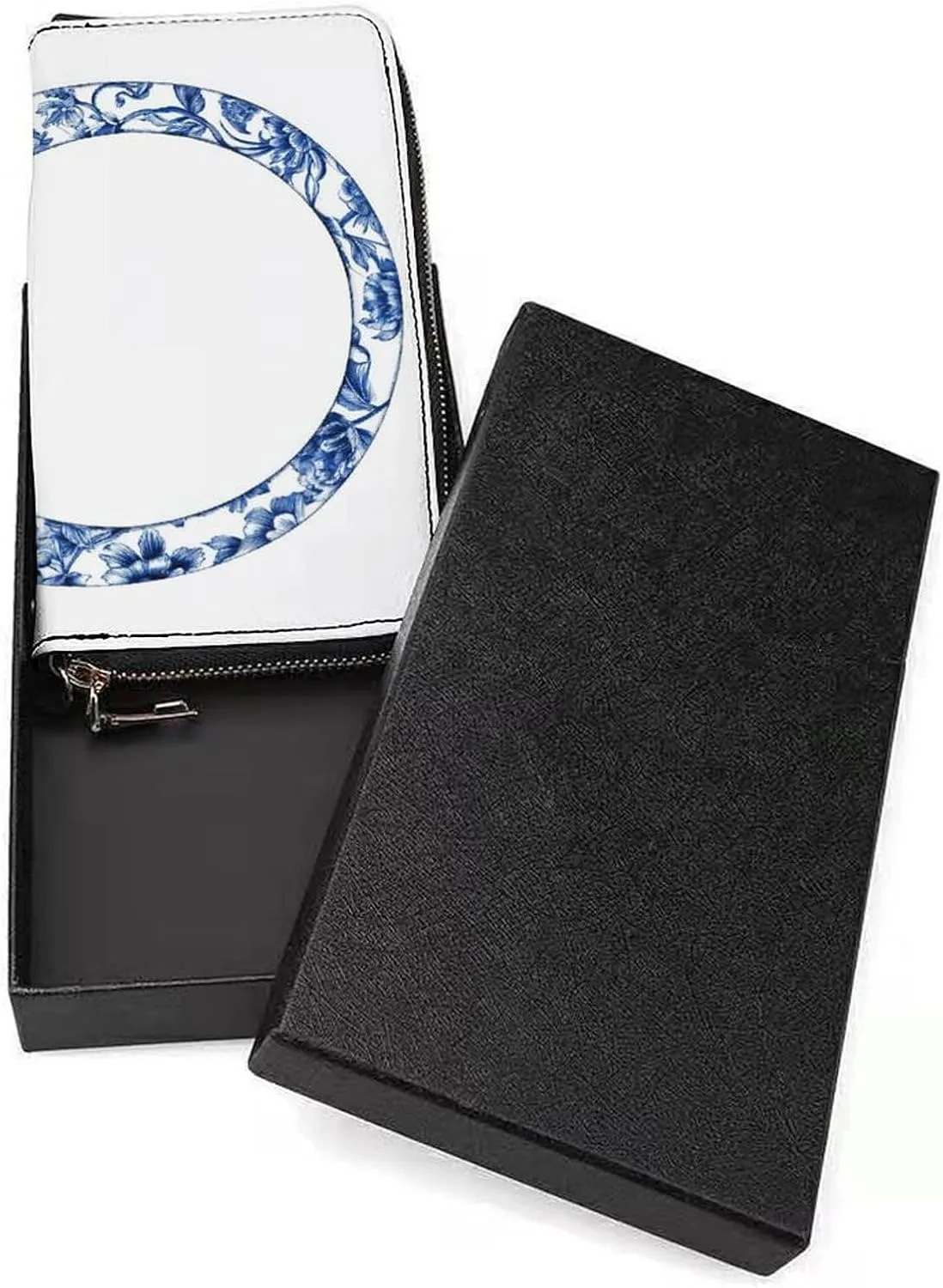 Blue Chinoiserie Florals Ring PU Leather Clutch Long Bifold Wallet, Coin Purse Credit Pass Case, Durable Card-Holder Money Storage for Women Men