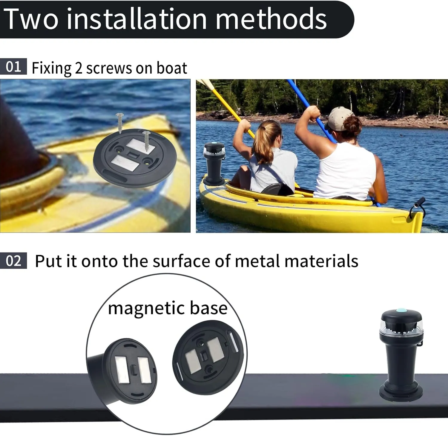 Boat Navigation lights LED Battery Powered with Magnetic Base Surface Mounting (White)