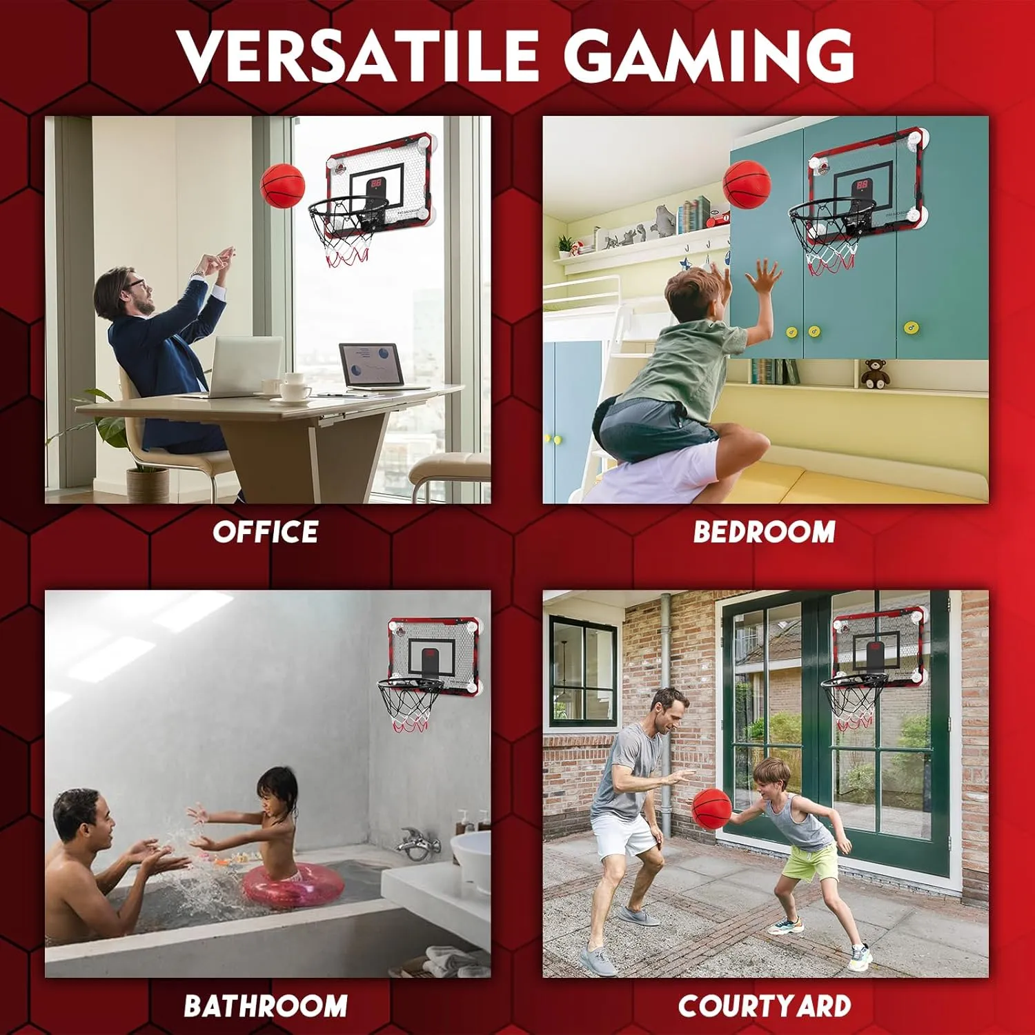 BOHEN Indoor Mini Basketball Hoops with Powerful Suction Cup, Stick to Windows, Wooden Doors, Smooth Walls - Basketball Backboard Toy Indoor Bedroom Office for Kids Teens Adults