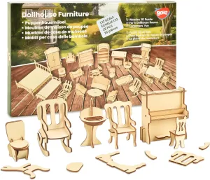 BOHS Wooden Dolls House Furniture 1/12 Scale - 3D Puzzles for Miniature Dollhouse Furniture Accessories - Large,28 PCS