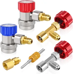 Boltigen R134A Adapters Kit, R134A Quick Couplers with Self Sealing & Puncture Can Taps, 134A Refrigerant Manifold Adapter & Can Tap, AC Freon Can Tap Adapter Set, for R134a System Refrigerant Refill