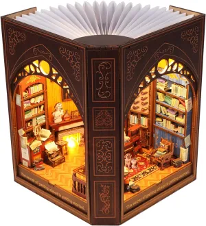 Book Nook Kit for Adults and Teens – DIY 3D Wooden Dollhouse Puzzle with LED Light, Mark Twain’s Library Miniature House Bookshelf Insert Decor