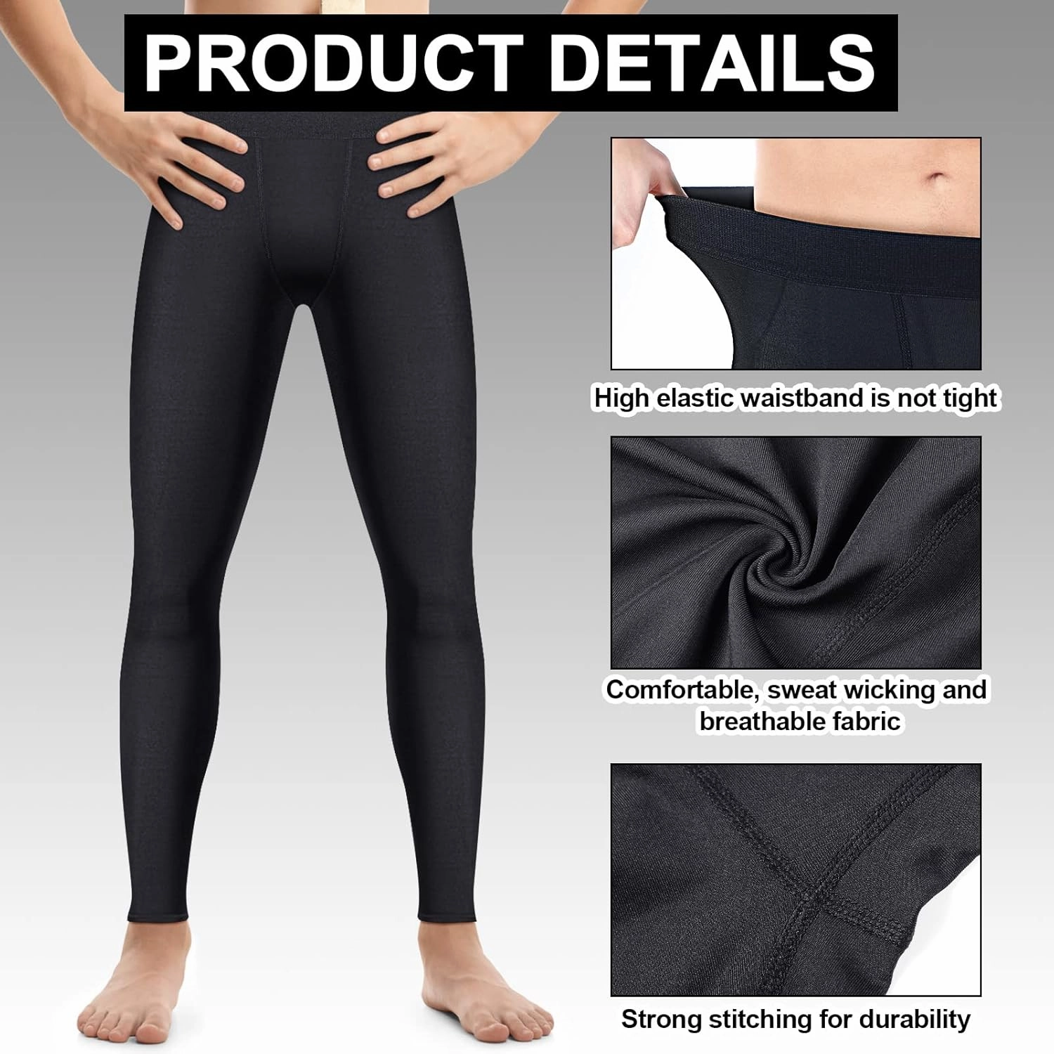Boys' Compression Leggings 2 Pack Athletic Tights Basketball Compression Pants Boys Sport Leggings