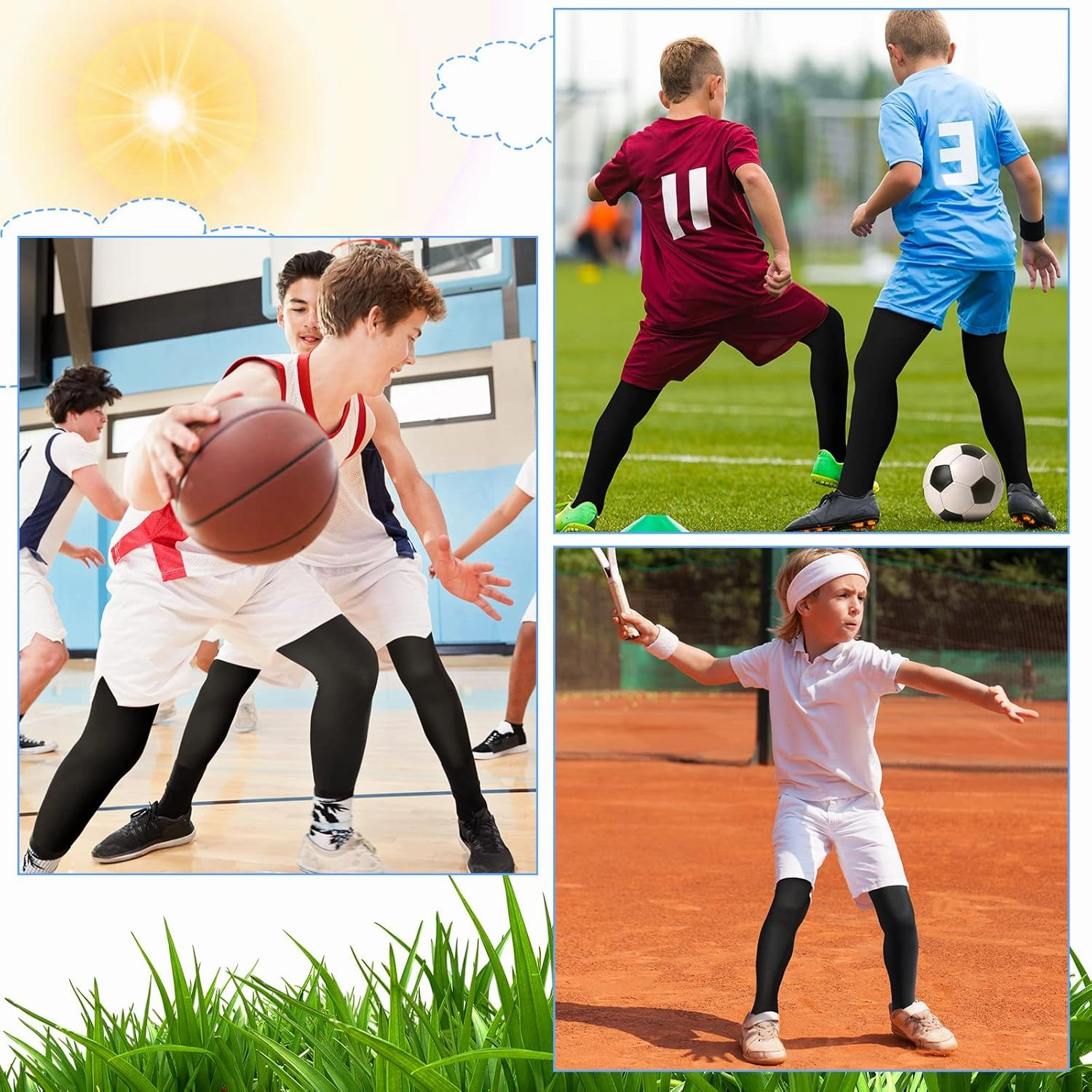 Boys' Compression Leggings 2 Pack Athletic Tights Basketball Compression Pants Boys Sport Leggings