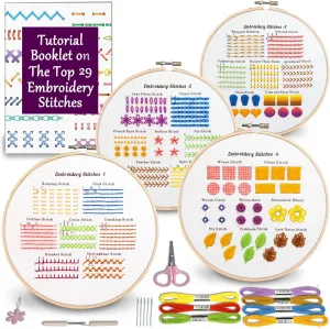 Bradove Classic Embroidery Stitches Practice Kit, Embroidery Kit for Beginners with Stamped Embroidery Patterns, Beginner Embroidery Kit for Adults, Hand Embroidery Kit for Kids, Stitches Kit
