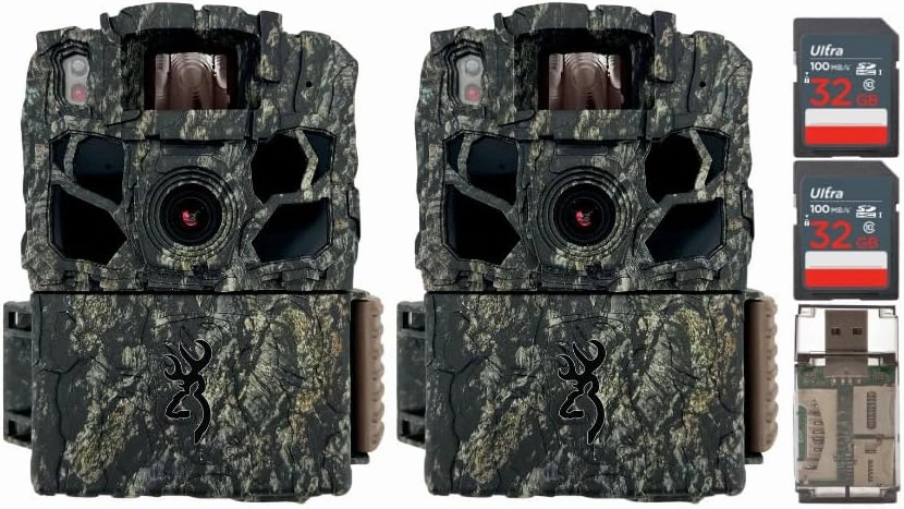 Browning Trail Cameras Dark Ops FHDR 26MP 4 Infrared LED Night Vision Camera (2-Pack) Bundle with 32GB Memory Card (2-Pack) and All-in-One High-Speed Card Reader (5 Items)