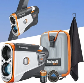 Bushnell Golf Tour V6 Shift Laser Rangefinder Patriot Pack | Slope Compensation, PinSeeker, Magnetic Mount, 6X Magnification, 1300 Yard Range, 3D Flyovers in App, Signature Series Golf Towel