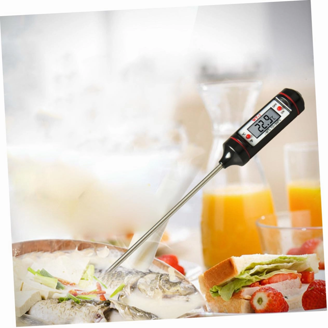 Cabilock 2pcs Practical Kitchen Thermometer Stainless Steel Meat Thermometer Digital Cooking Easy to Use