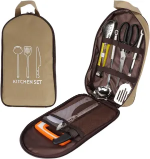 Camping Accessories Set, 8PCS Camping Kitchen Utensil Organizer Travel Kit for Indoor Daily Meal or Outdoor Hiking Picnic and Trekking