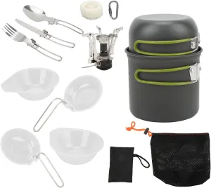 Camping Cookware Kit, Portable Camp Kitchen Cooking Utensil Set Outdoor Grilling Organizer Travel Tableware Set