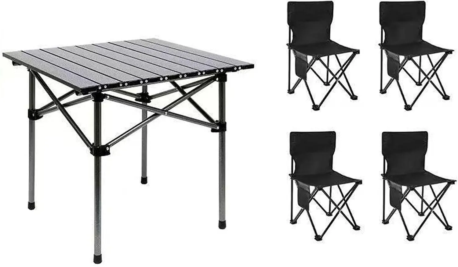 Camping Folding Table and airs Set, Aluminum Table with Aluminium Roll-up Table Top, Portable Foldable airs with Easy Carrying Bag for Indoor, Outdoor