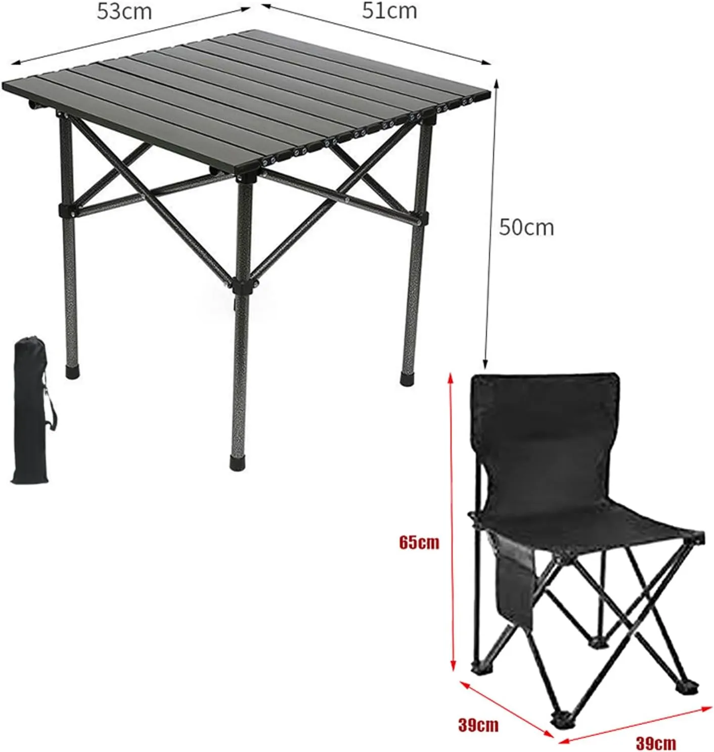 Camping Folding Table and airs Set, Aluminum Table with Aluminium Roll-up Table Top, Portable Foldable airs with Easy Carrying Bag for Indoor, Outdoor