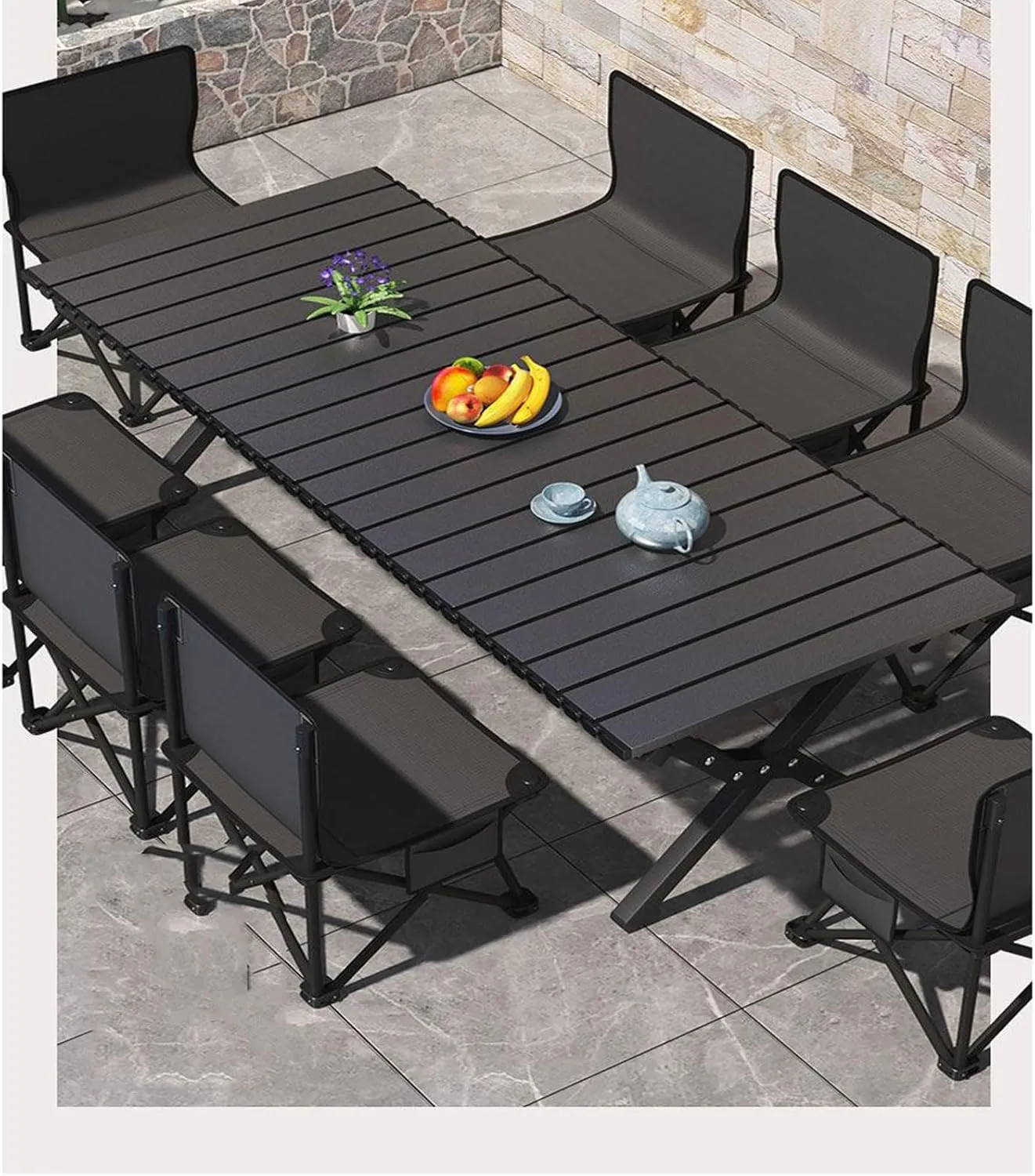 Camping Side Table, Portable Folding Beach Table with Chair, Small Metal Picnic Backpacking Table for Outdoor Cooking, BBQ, Boat, Travel