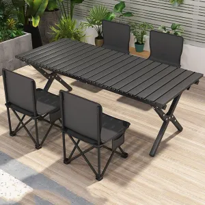 Camping Side Table, Portable Folding Beach Table with Chair, Small Metal Picnic Backpacking Table for Outdoor Cooking, BBQ, Boat, Travel