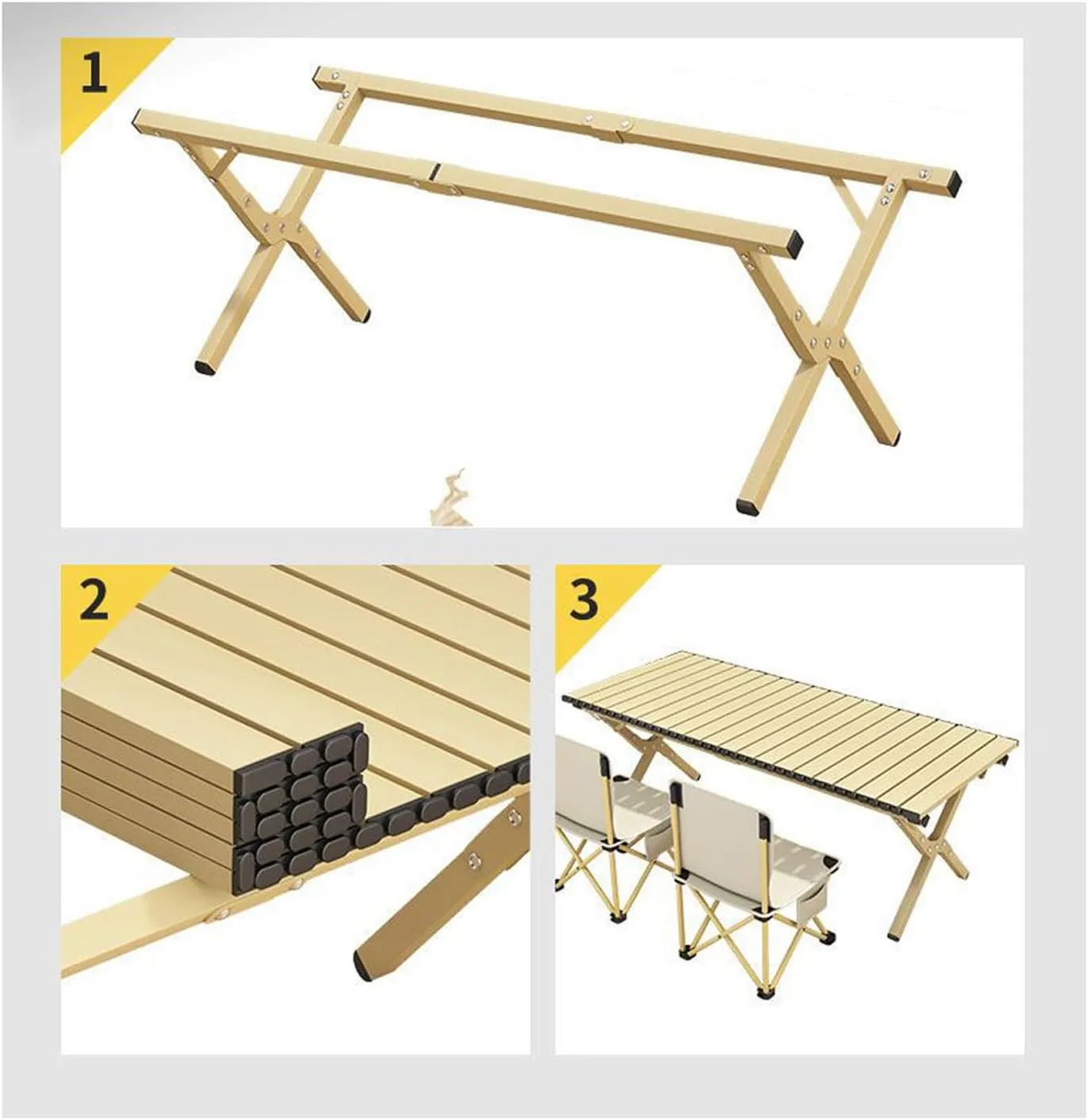 Camping Side Table, Portable Folding Beach Table with Chair, Small Metal Picnic Backpacking Table for Outdoor Cooking, BBQ, Boat, Travel